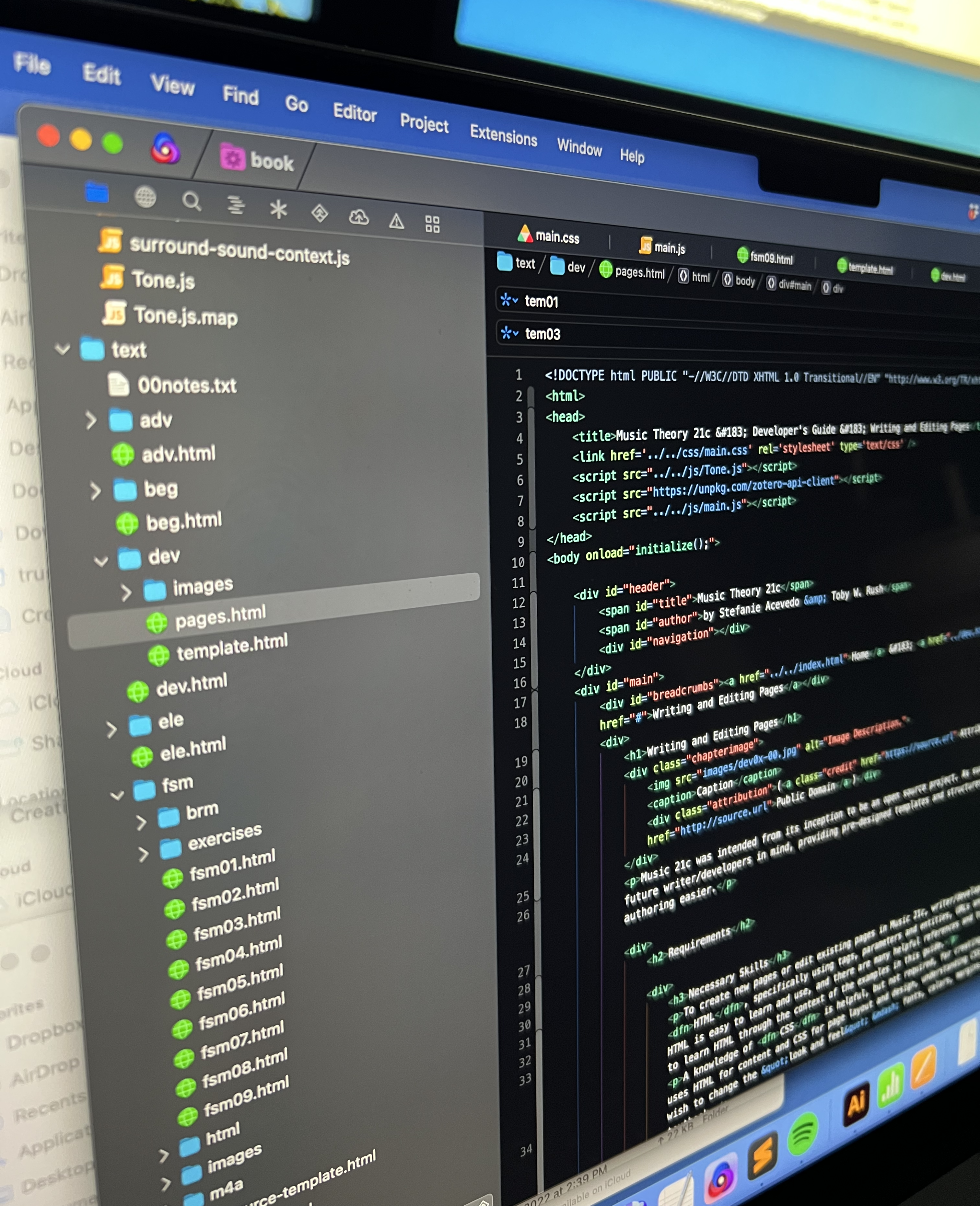 A photograph of a portion of a computer screen showing the HTML code for the beginning of this page.